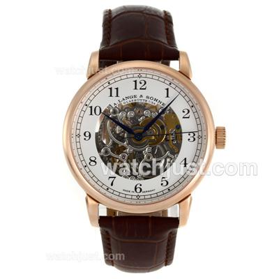 A.Lange & Sohne Skeleton Automatic Rose Gold Case Number Markers-Leather Strap