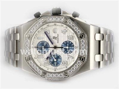 Audemars Piguet Royal Oak Chronograph Swiss Valjoux 7750 Movement Diamond Bezel White Dial