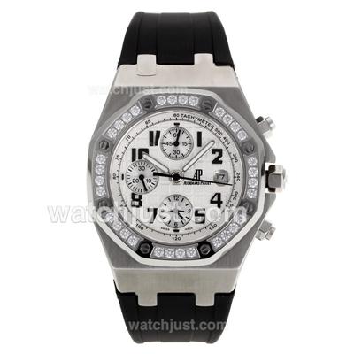 Audemars Piguet Royal Oak Chronograph Swiss Valjoux 7750 Movement Diamond Bezel with White Checkered Dial-Leather Strap