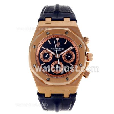 Audemars Piguet Royal Oak Chronograph Swiss Valjoux 7750 Movement Rose Gold Case with Black Checkered Dial-Leather Strap