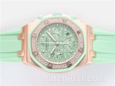 Audemars Piguet Royal Oak Limited Edition Swiss Valjoux 7750 Movement Rose Gold Case with Green Checkered Dial