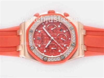 Audemars Piguet Royal Oak Limited Edition Swiss Valjoux 7750 Movement Rose Gold Case with Orange Checkered Dial