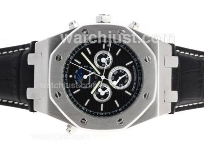 Audemars Piguet Royal Oak Moonphase Automatic with Black Dial-Leather Strap