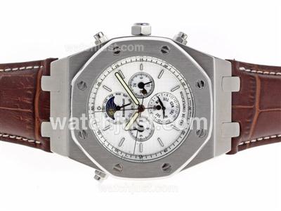 Audemars Piguet Royal Oak Moonphase Automatic with White Dial-Leather Strap