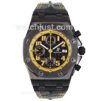 Audemars Piguet Royal Oak Offshore Chrono Swiss Valjoux 7750 Movement PVD Case with Black Checkered Dial-Black Leather St