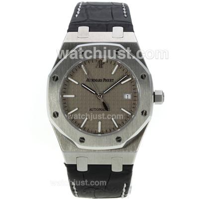 Audemars Piguet Royal Oak Swiss ETA 2836 Movement with Gray Checkered Dial-Black Leather Strap