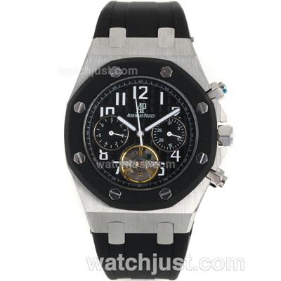 Audemars Piguet Royal Oak Tourbillon Automatic PVD Bezel Number Markers with Black Dial-Rubber Strap