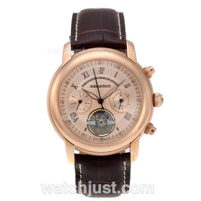 Audemars Piguet Royal Oak Tourbillon Automatic Rose Gold Case with Champagne Dial-Leather Strap