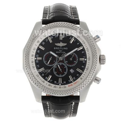 Breitling for Bentley Automatic with Black Dial-Black Leather Strap