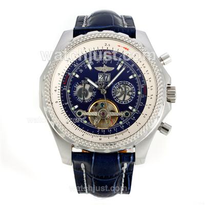 Breitling for Bentley Tourbillon Automatic with Blue Dial-Leather Strap