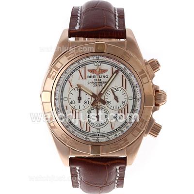 Breitling Chronomat B01 Working Chronograph Rose Gold Case with White Dial-Leather Strap