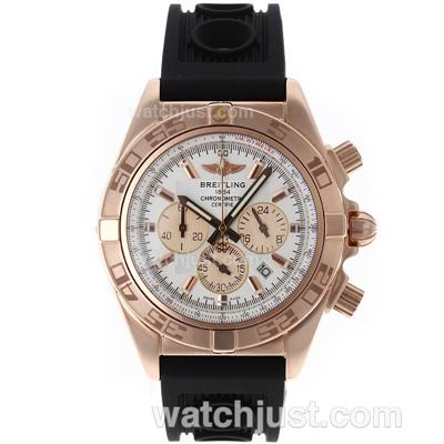 Breitling Chronomat B01 Working Chronograph Rose Gold Case with White Dial-Rubber Strap