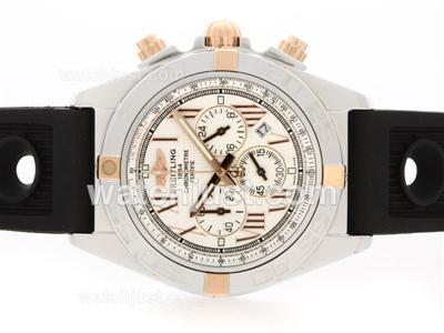 Breitling Chronomat B01 Working Chronograph Two Tone Case White Dial with Roman Marking-Rubber Strap