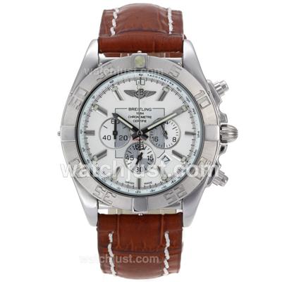 Breitling Chronomat B01 Working Chronograph with White Dial-Leather Strap