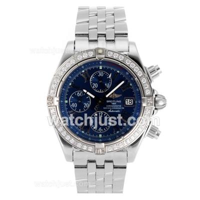 Breitling Chronomat Evolution Automatic Diamond Bezel Roman Markers with Blue Dial-Same Structure As 7750-High Quality