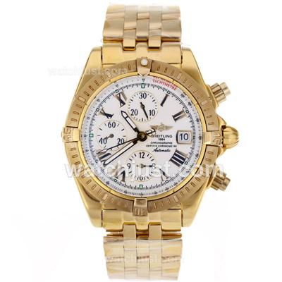 Breitling Chronomat Evolution Automatic Full Gold Roman Markers with White Dial-Same Chassis As 7750-High Qu