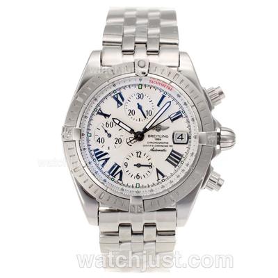 Breitling Chronomat Evolution Automatic Roman Markers with White Dial S/S-Same Chassis As 7750-High Quality