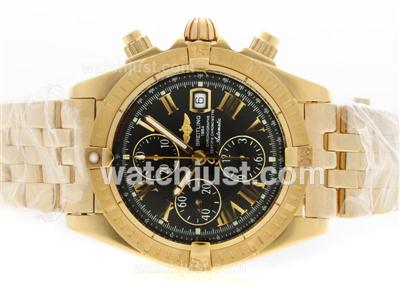 Breitling Chronomat Evolution Chronograph Swiss Valjoux 7750 Movement Full Gold with Black Dial-Roman Marking