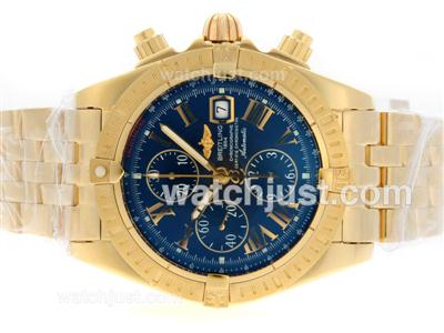 Breitling Chronomat Evolution Chronograph Swiss Valjoux 7750 Movement Full Gold with Blue Dial-Roman Marking