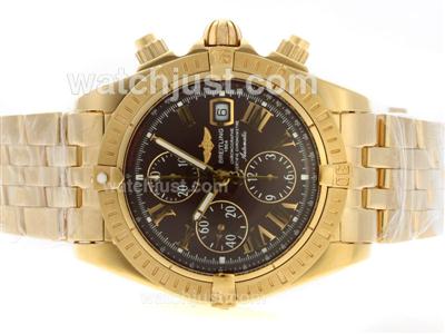 Breitling Chronomat Evolution Chronograph Swiss Valjoux 7750 Movement Full Gold with Brown Dial-Roman Marking