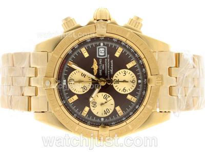 Breitling Chronomat Evolution Chronograph Swiss Valjoux 7750 Movement Full Gold with Brown Dial-Stick Marking