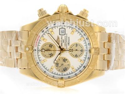 Breitling Chronomat Evolution Chronograph Swiss Valjoux 7750 Movement Full Gold with White Dial-Stick Marking