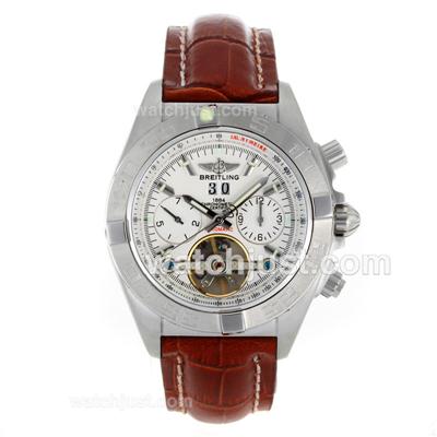 Breitling Chronomat Evolution Tourbillon Automatic with White Dial-Leather Strap