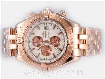 Breitling Chronomat Evolution Working Chronograph Full Rose Gold with White Dial