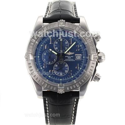 Breitling Chronomat Evolution Working Chronograph with Blue Dial-Leather Strap