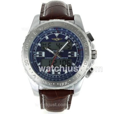 Breitling Emergency Digital Displayer with Blue Dial-Brown Leather Strap