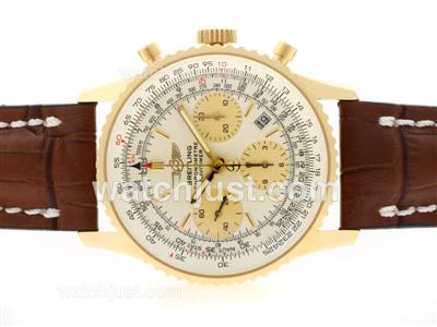 Breitling Navitimer Chronograph Swiss Valjoux 7750 Movement Gold Case with White Dial-28800 bph