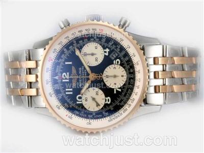 Breitling Navitimer Chronograph Swiss Valjoux 7750 Movement Two Tone with Black Dial-Number Marking