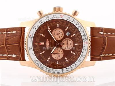 Breitling Nevitimer Working Chronograph Rose Gold Case Brown Dial