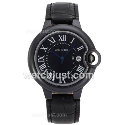 Cartier Ballon bleu de Cartier Authentic Black Ceramic Case with Black Dial-Leather Strap