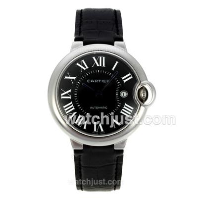 Cartier Ballon bleu de Cartier Automatic Roman Marker with Black Dial-Leather Strap