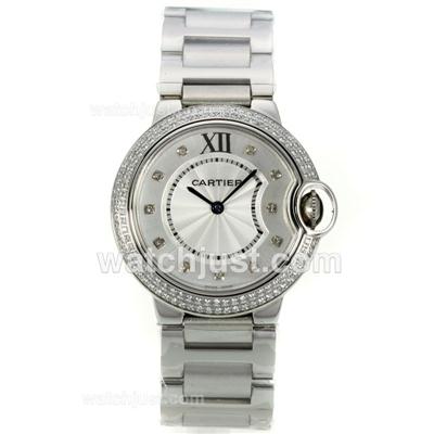 Cartier Ballon bleu de Cartier Diamond Bezel Diamond Markers with White Dial S/S-Medium Size