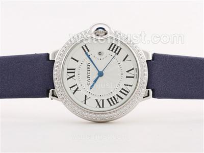 Cartier Ballon Bleu de Cartier Diamond Bezel White Dial with Blue Strap -Lady Size