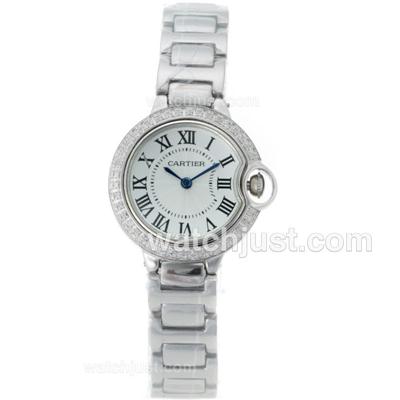 Cartier Ballon bleu de Cartier Diamond Bezel with White Dial-Lady Size