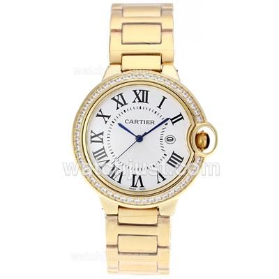 Cartier Ballon bleu de Cartier Full Gold Diamond Bezel with White Dial