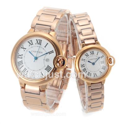 Cartier Ballon bleu de Cartier Full Rose Gold with White Dial-Couple Watch