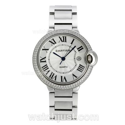 Cartier Ballon bleu de Cartier Roman Marker Diamond Bezel with White Dial S/S