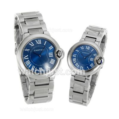 Cartier Ballon bleu de Cartier Roman Markers with Blue Dial S/S-Couple Watch