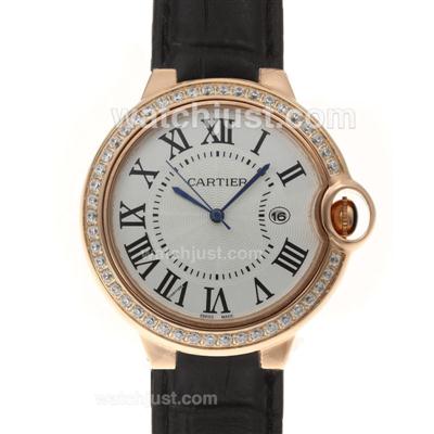 Cartier Ballon bleu de Cartier Rose Gold Case Diamond Bezel with Black Leather Strap-Couple Watch