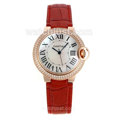 Cartier Ballon bleu de Cartier Rose Gold Case Roman Marker with MOP Dial Leather Strap-Lady Size