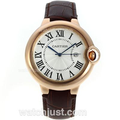 Cartier Ballon bleu de Cartier Rose Gold Case with Brown Leather Strap-Couple Watch