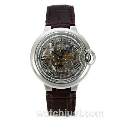 Cartier Ballon bleu de Cartier Skeleton Automatic with Brown Leather Strap-Sapphire Glass