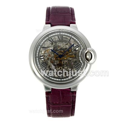 Cartier Ballon bleu de Cartier Skeleton Automatic with Purple Leather Strap-Sapphire Glass