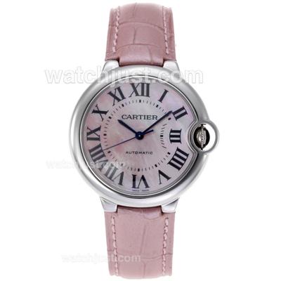 Cartier Ballon bleu de Cartier Swiss ETA 2836 Movement with Pink MOP Dial - Pink Leather Strap