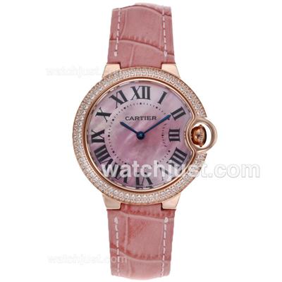 Cartier Ballon bleu de Cartier Swiss ETA Movement Rose Gold Case Roman Markers with MOP Dial-Pink Leather Strap