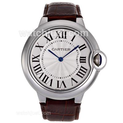 Cartier Ballon bleu de Cartier White Dial with Brown Leather Strap-Oversized Version